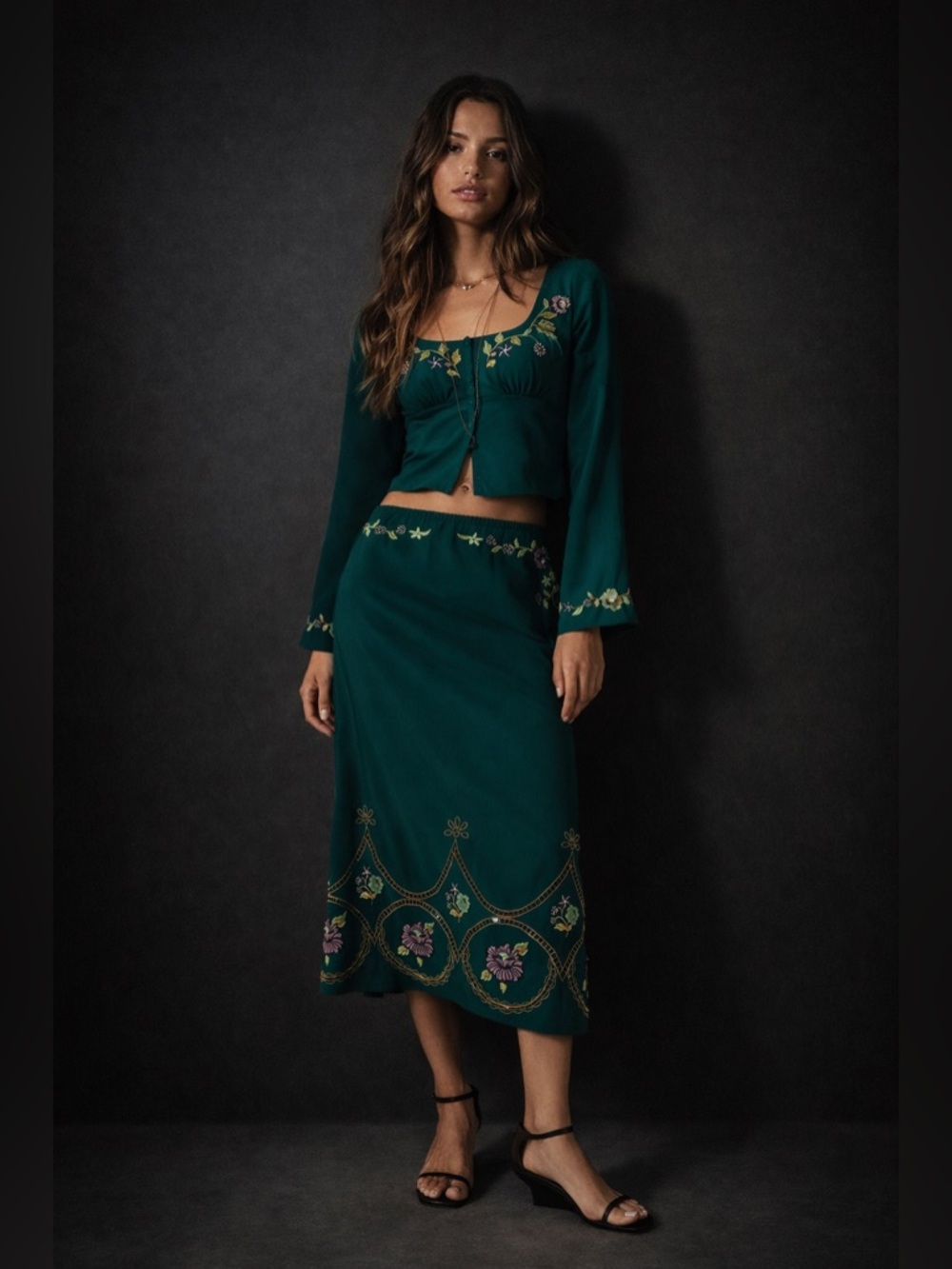 ❤️🤍 💙 SALE ❗️ Free People Boho Embroidered Top And Skirt Set